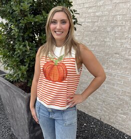 Queen of Sparkles QOS Ivory & Orange Striped Pumpkin Tank