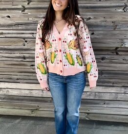 Queen of Sparkles QOS Light Pink Checkered Thanksgiving Dinner & Cherry Cardigan