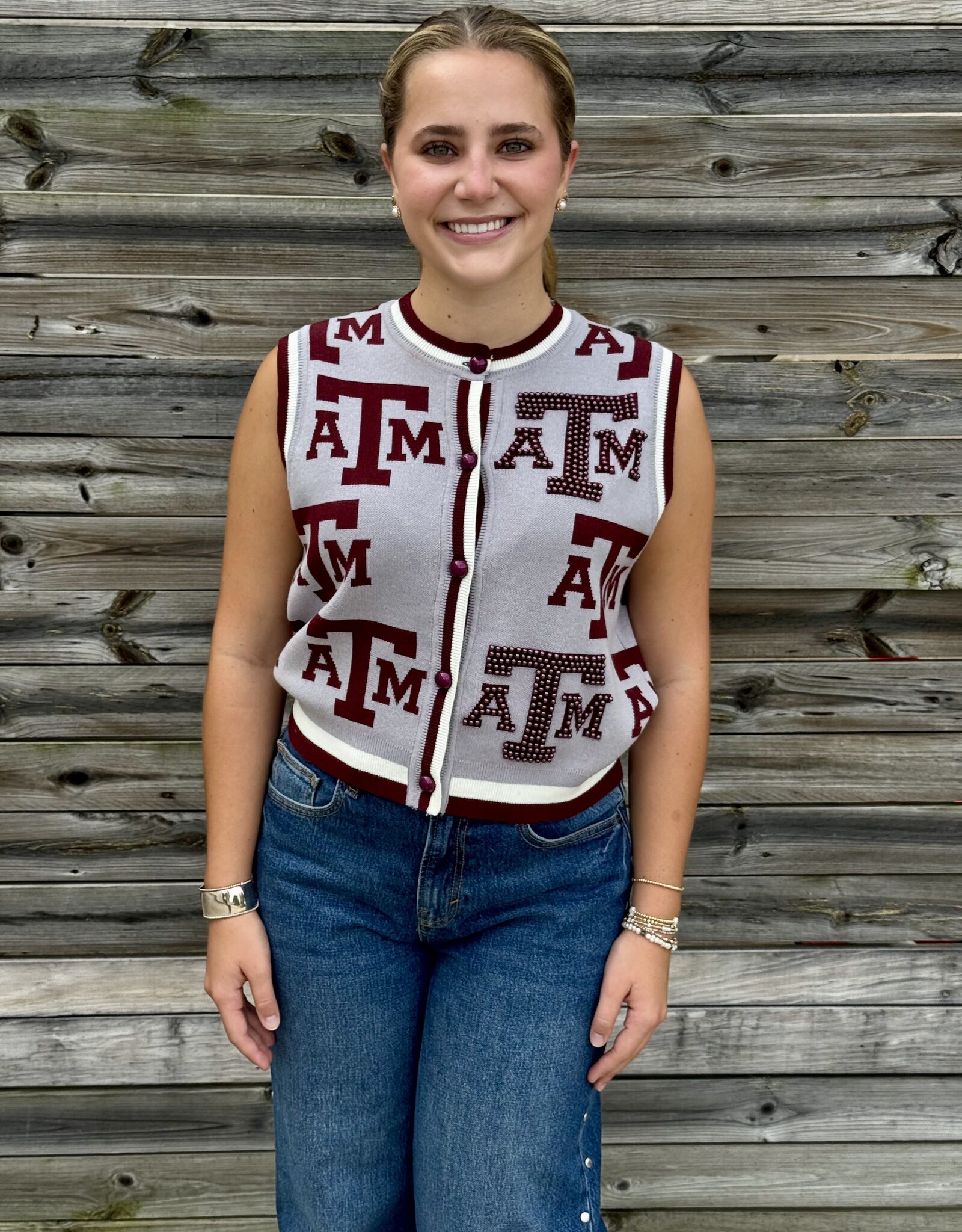 Queen of Sparkles QOS LICENSED TEXAS A&M KNIT IN RHINESTONE  KNIT TANK