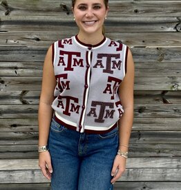 Queen of Sparkles QOS LICENSED TEXAS A&M KNIT IN RHINESTONE  KNIT TANK