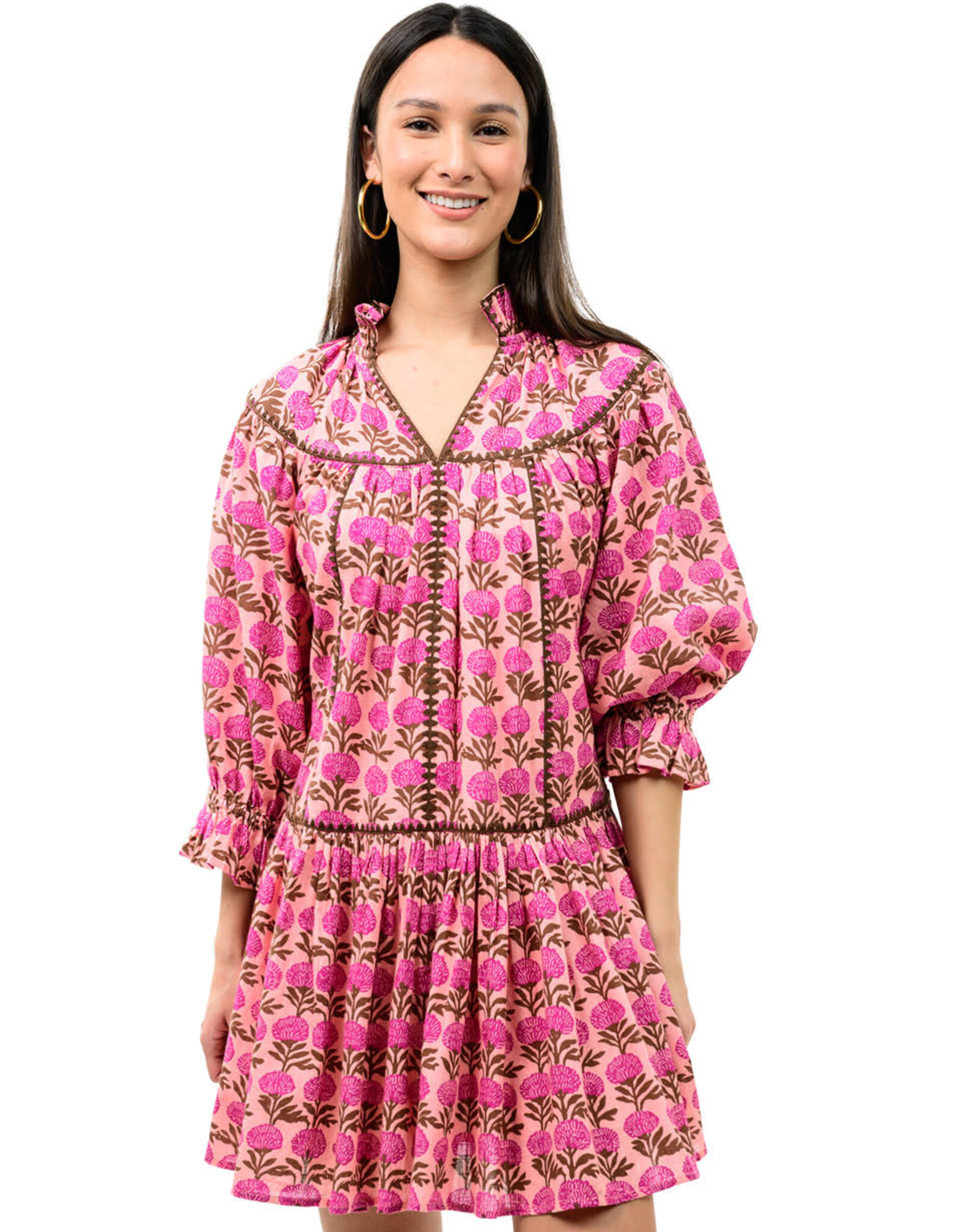 Uncle Frank Uncle Frank Pink/Brown Ruffle Collar Dress