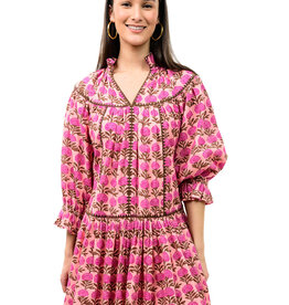 Uncle Frank Uncle Frank Pink/Brown Ruffle Collar Dress