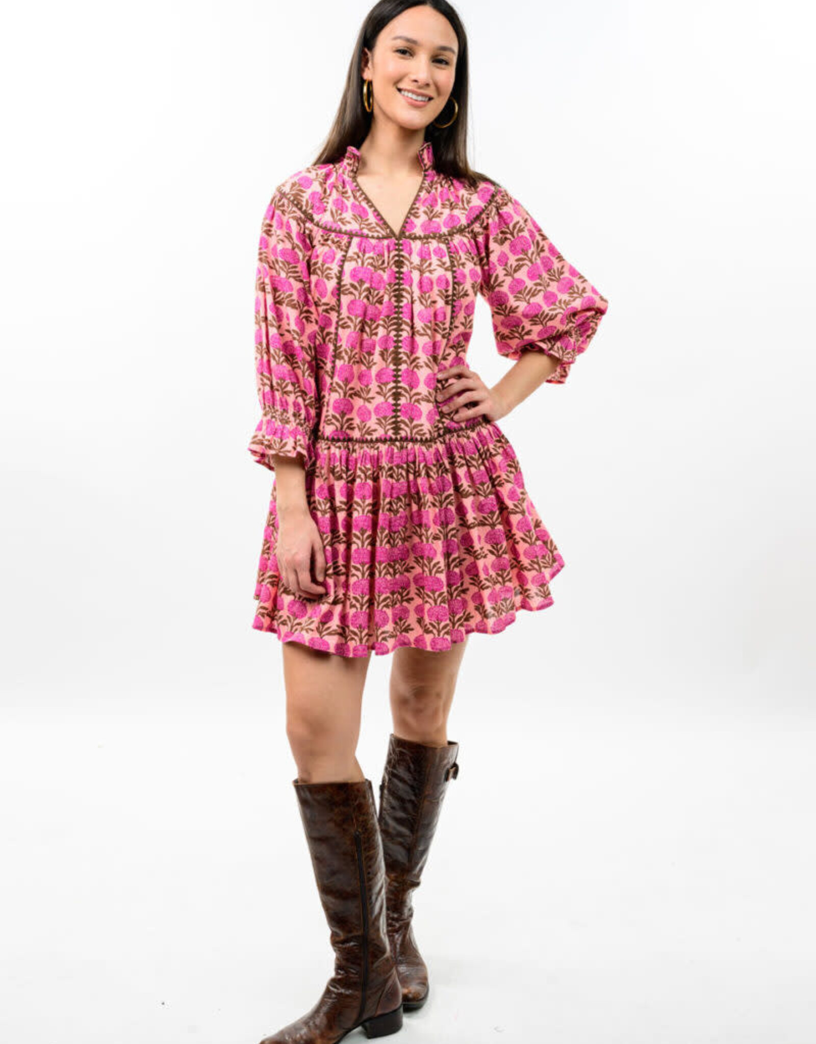Uncle Frank Uncle Frank Pink/Brown Ruffle Collar Dress