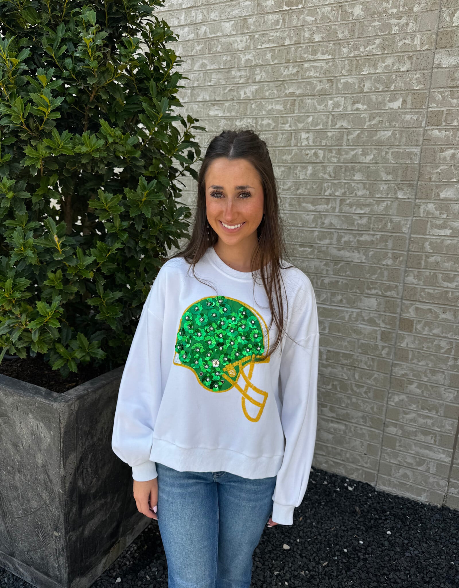 Queen of Sparkles Queen of Sparkles Green and Yellow Helmet Sweatshirt