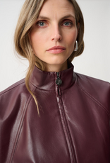Joseph Ribkoff Joseph Ribkoff Leatherette Mock Neck Bomber Jkt Burgundy