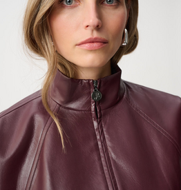 Joseph Ribkoff Joseph Ribkoff Leatherette Mock Neck Bomber Jkt Burgundy