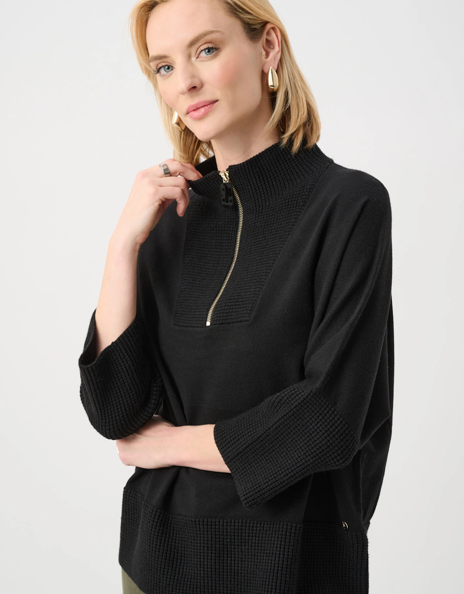 Joseph Ribkoff Joseph Ribkoff Ribbed Trim Half-Zip Pullover Black