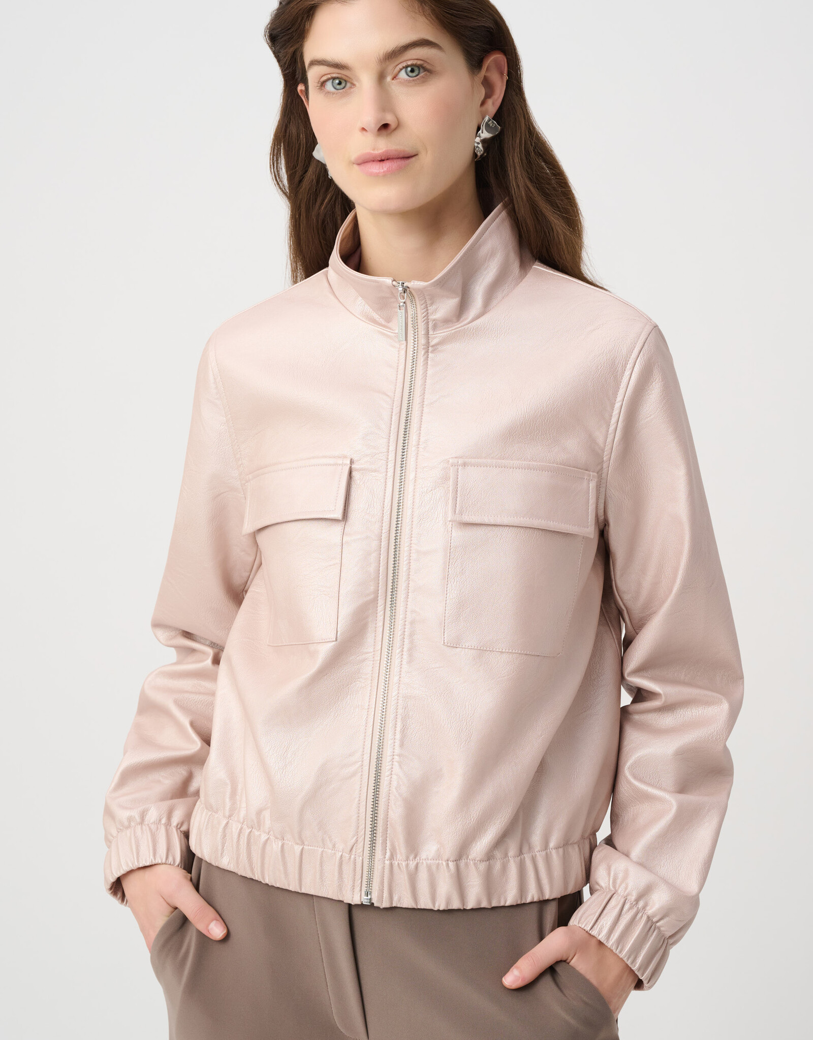 Joseph Ribkoff Joseph Ribkoff Metallic Leatherette Bomber JKT Pearl Blush