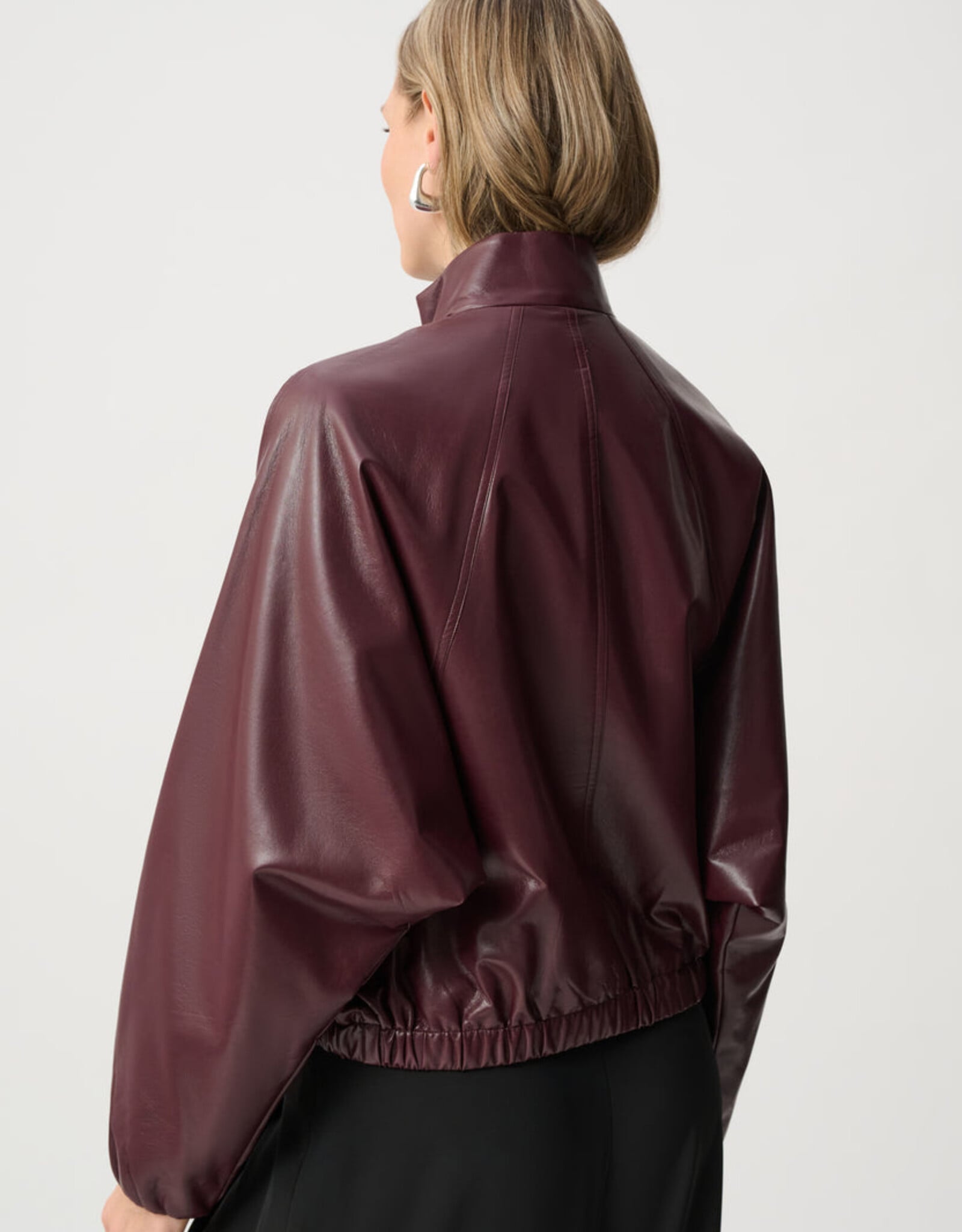 Joseph Ribkoff Joseph Ribkoff Leatherette Mock Neck Bomber Jacket Burgundy