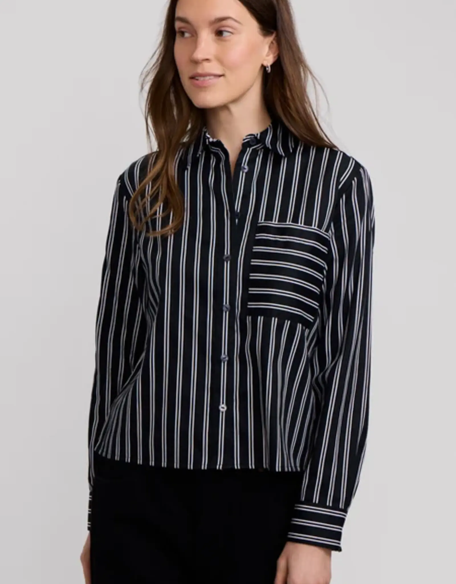 Foxcroft Foxcroft Jodie Animal Border Long Sleeve Short Shirt Blk/Wht