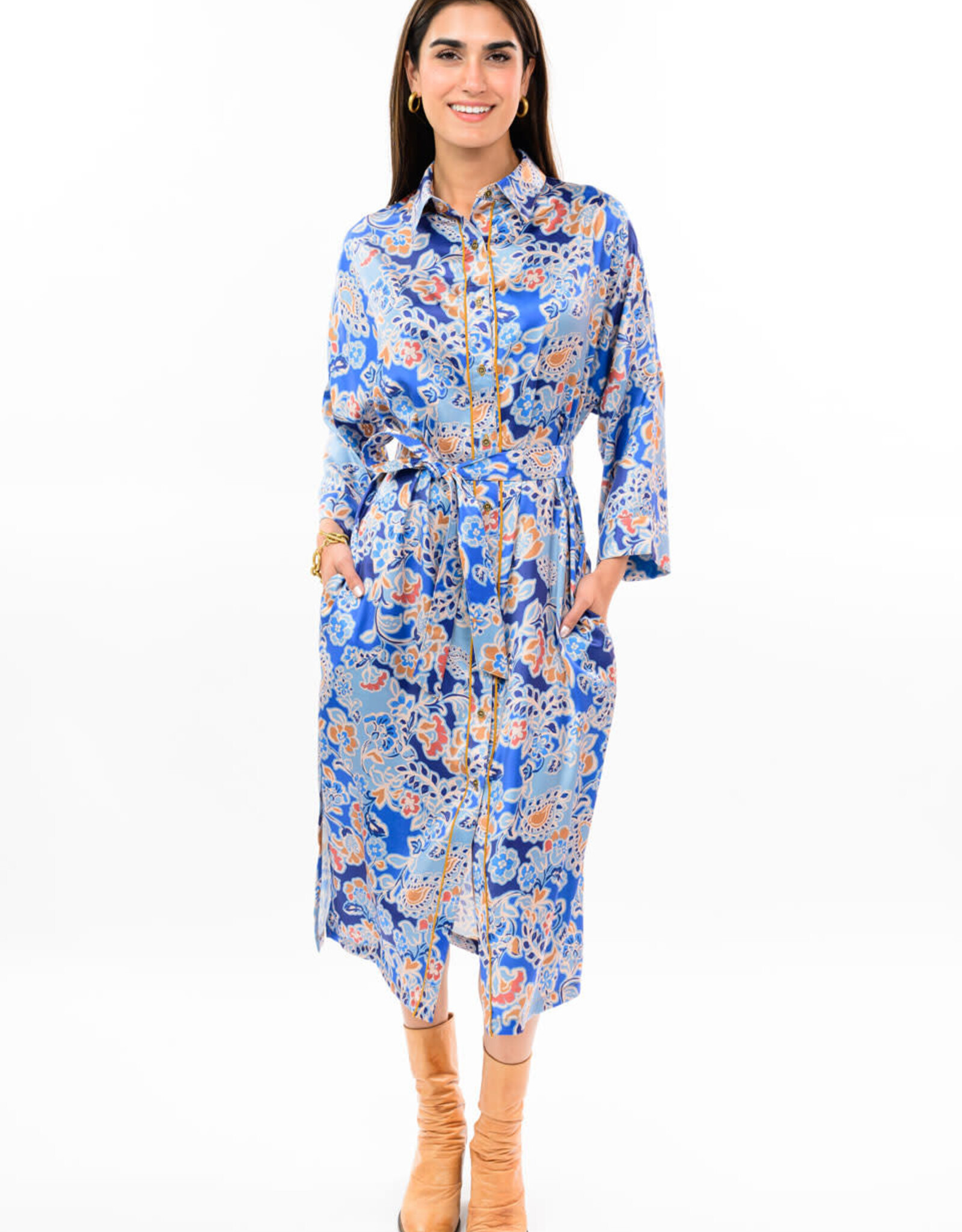 Uncle Frank Uncle Frank Satin Floral Shirt Dress