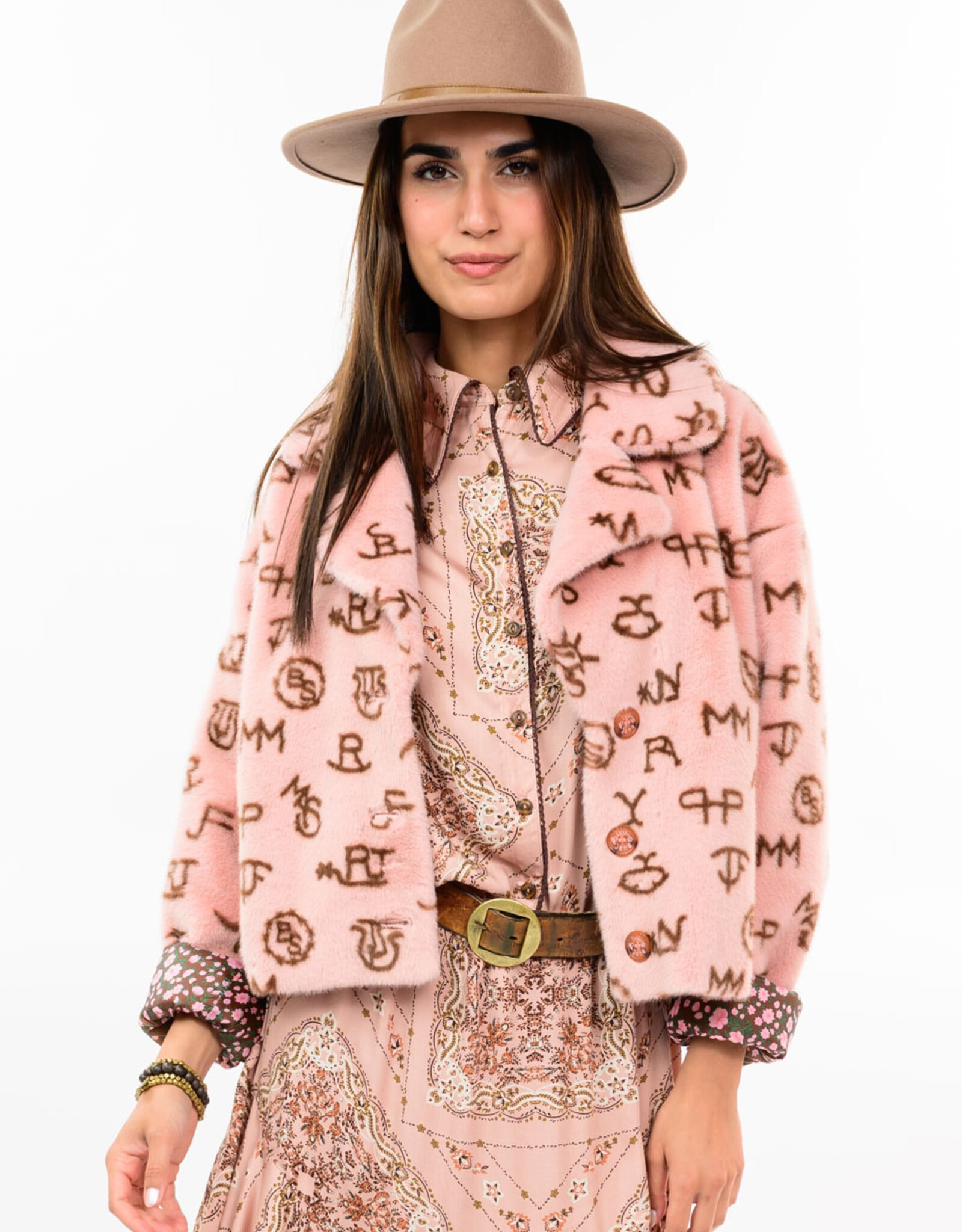 Ivy Jane Ivy Jane Branded Fur Jacket Blush