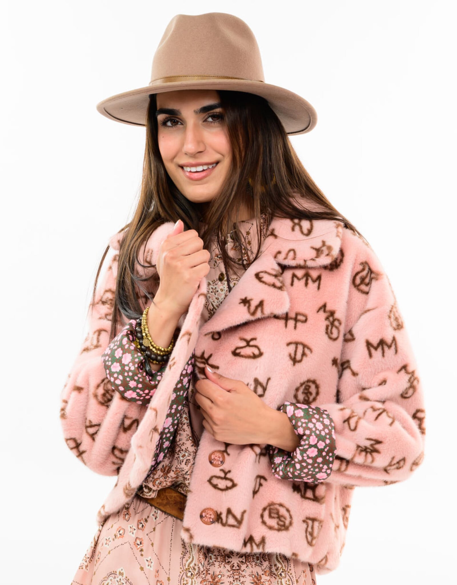 Ivy Jane Ivy Jane Branded Fur Jacket Blush