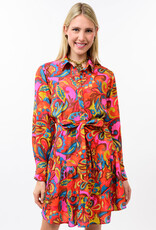 Uncle Frank Uncle Frank Orange & Pink Belted Shirt Dress