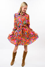 Uncle Frank Uncle Frank Orange & Pink Belted Shirt Dress