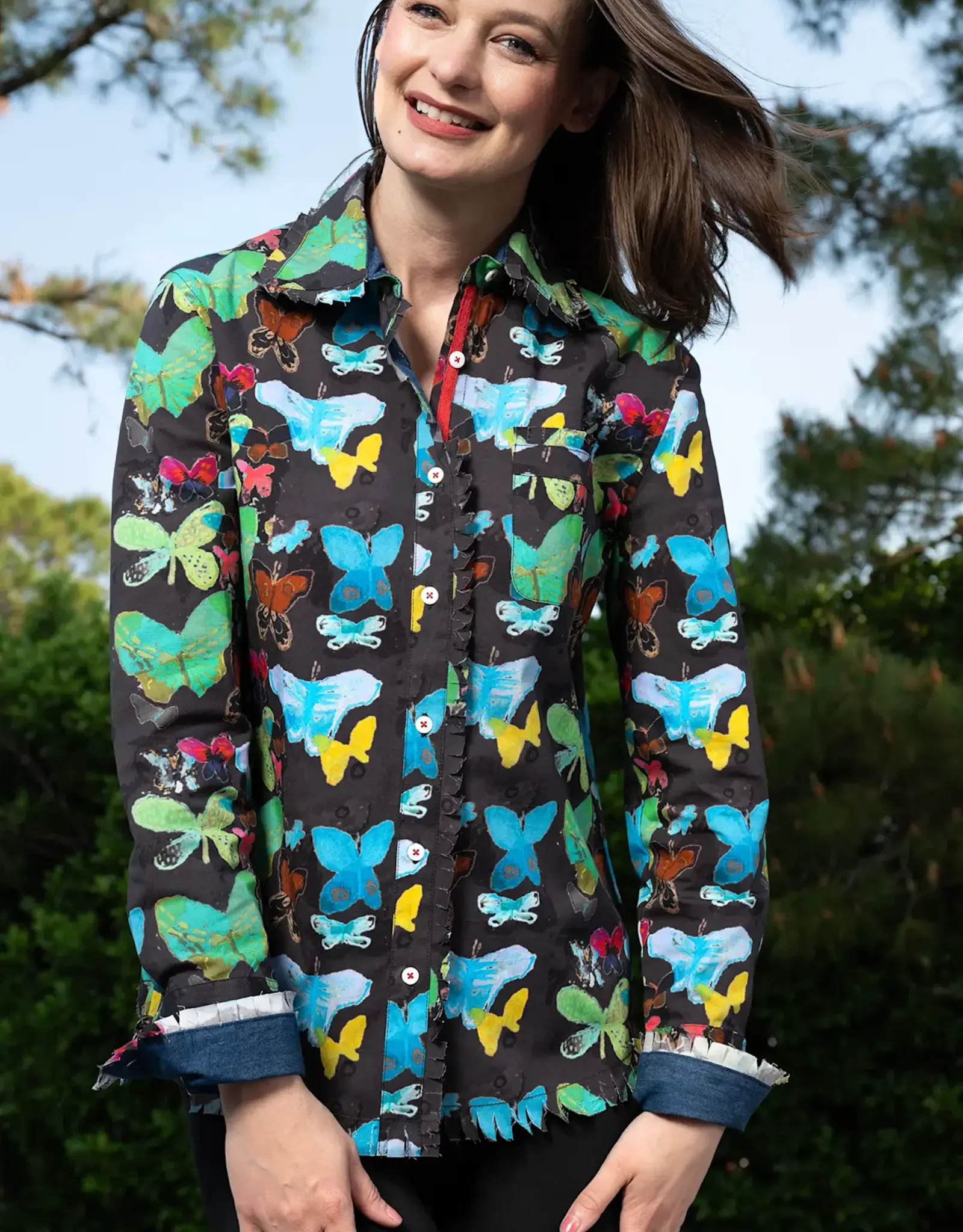 Tizzie Tizzie Cape Cod Black Butterfly Print Top