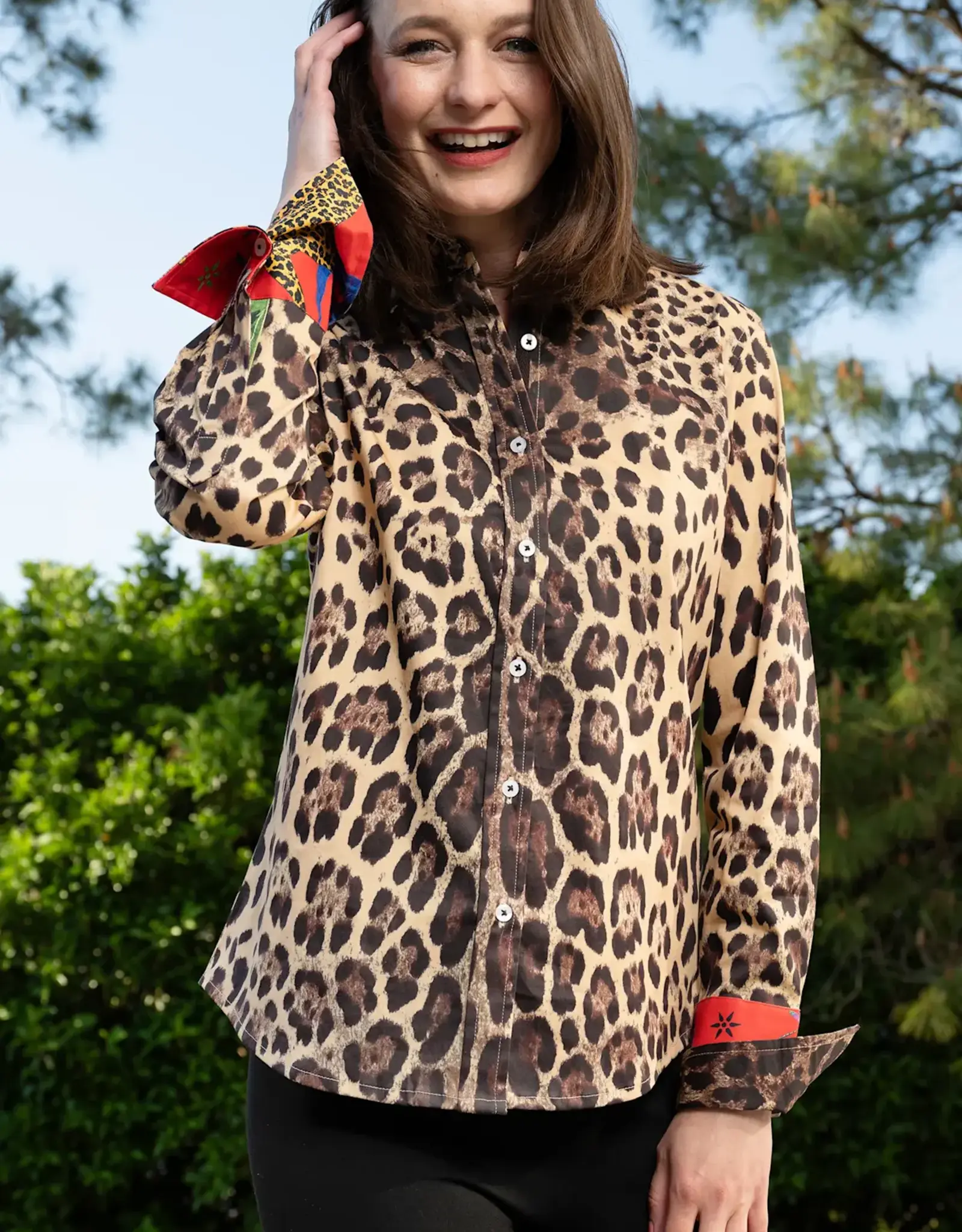 Tizzie Tizzie Rome Shirt Cheetah Print with Red Cuff