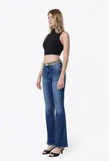 Vervet Vervet High Rise Leopard Print Waistband Bootcut Jeans