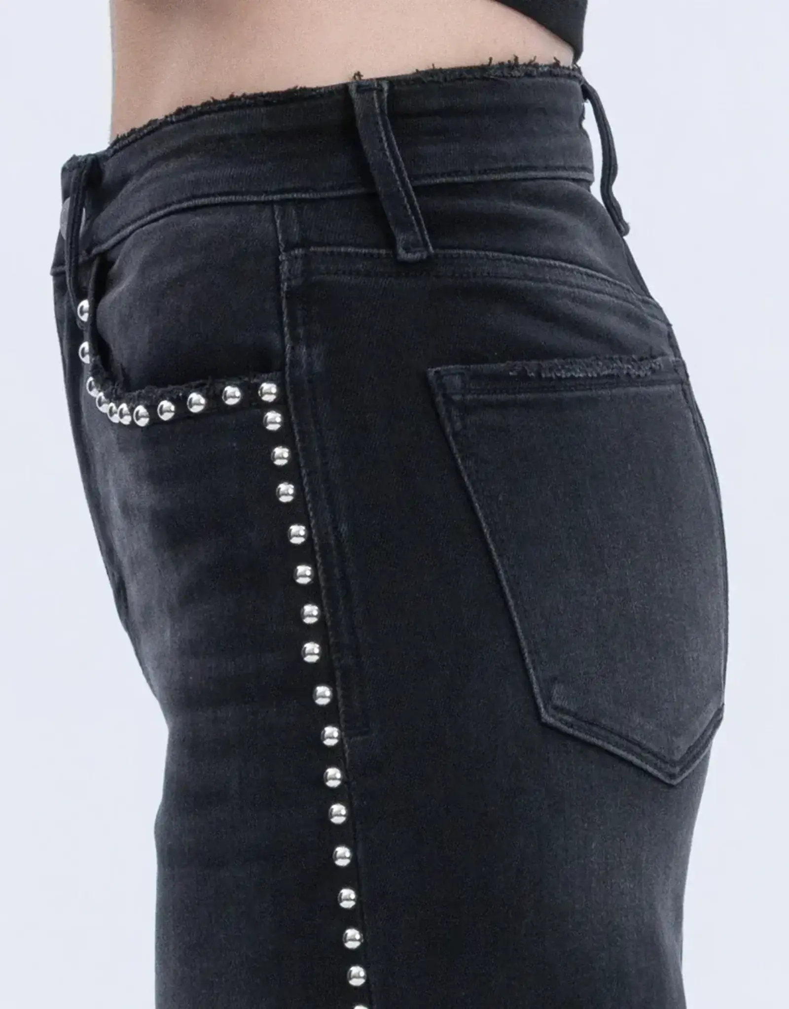 Vervet Vervet High Rise Silver Dome Nail Head Detail Black Wide Leg Jeans