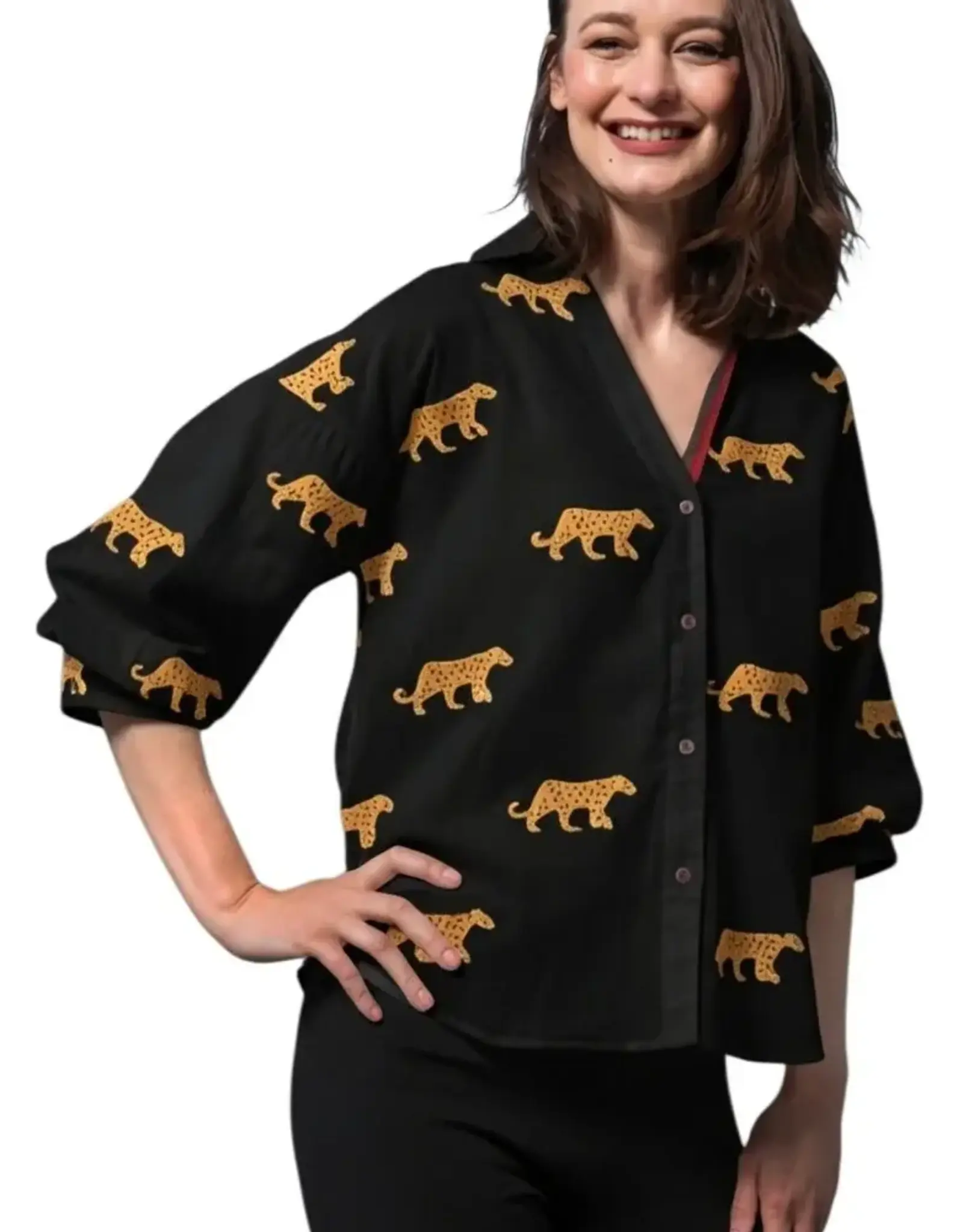 Dizzie lizzie Dizzy Lizzie Milano Top Black Embroidered Cheetah