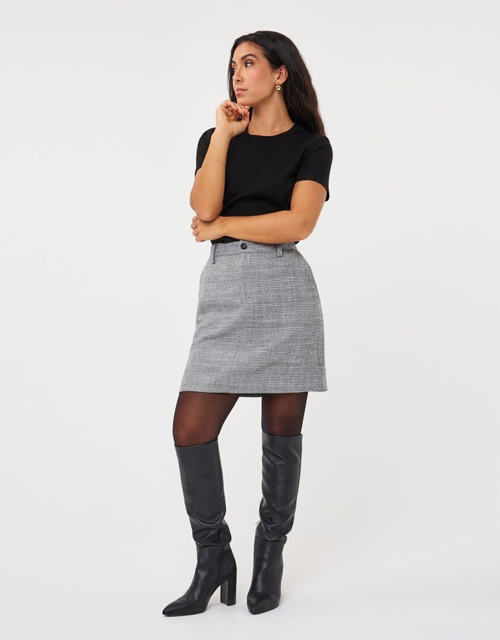 Esqualo Esqualo Black Checked A-Line Skirt