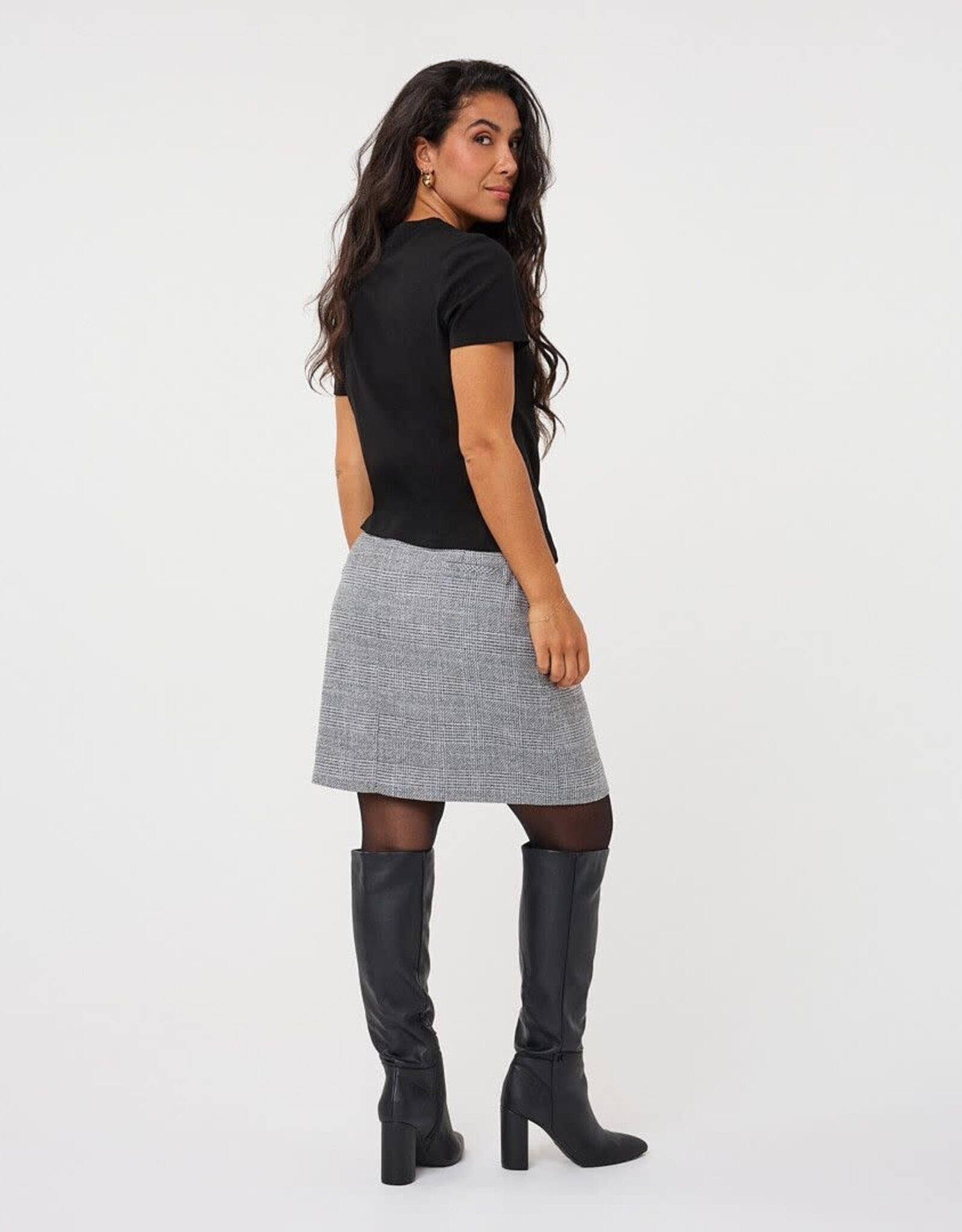 Esqualo Esqualo Black Checked A-Line Skirt