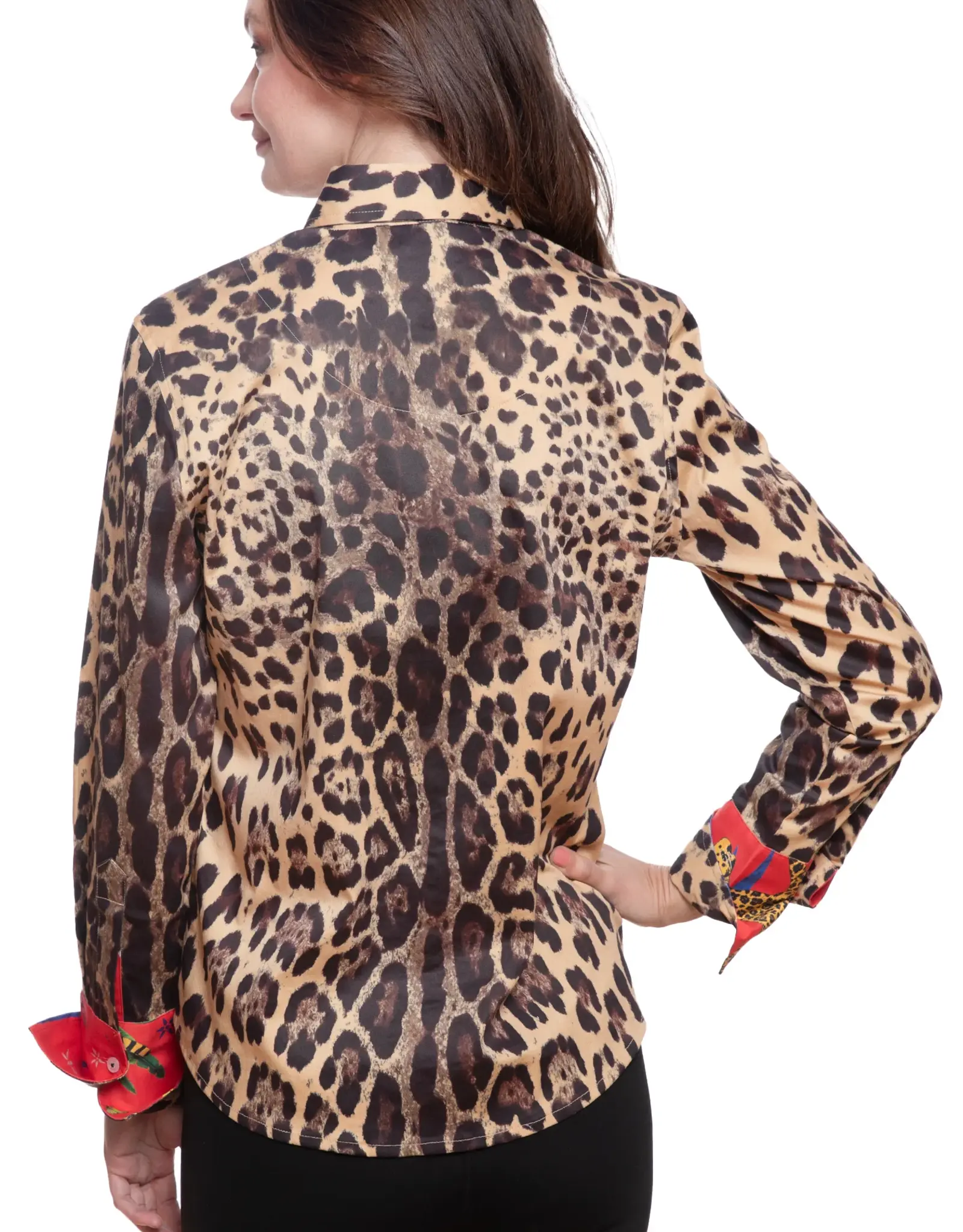 Tizzie Tizzie Rome Shirt Cheetah Print with Red Cuff