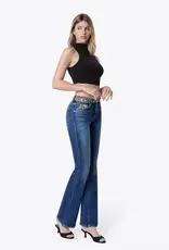 Vervet Vervet High Rise Leopard Print Waistband Bootcut Jeans