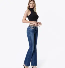 Vervet Vervet High Rise Leopard Print Waistband Bootcut Jeans