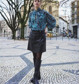 Esqualo EsQualo Black A-Line Wrap Skirt with Belt