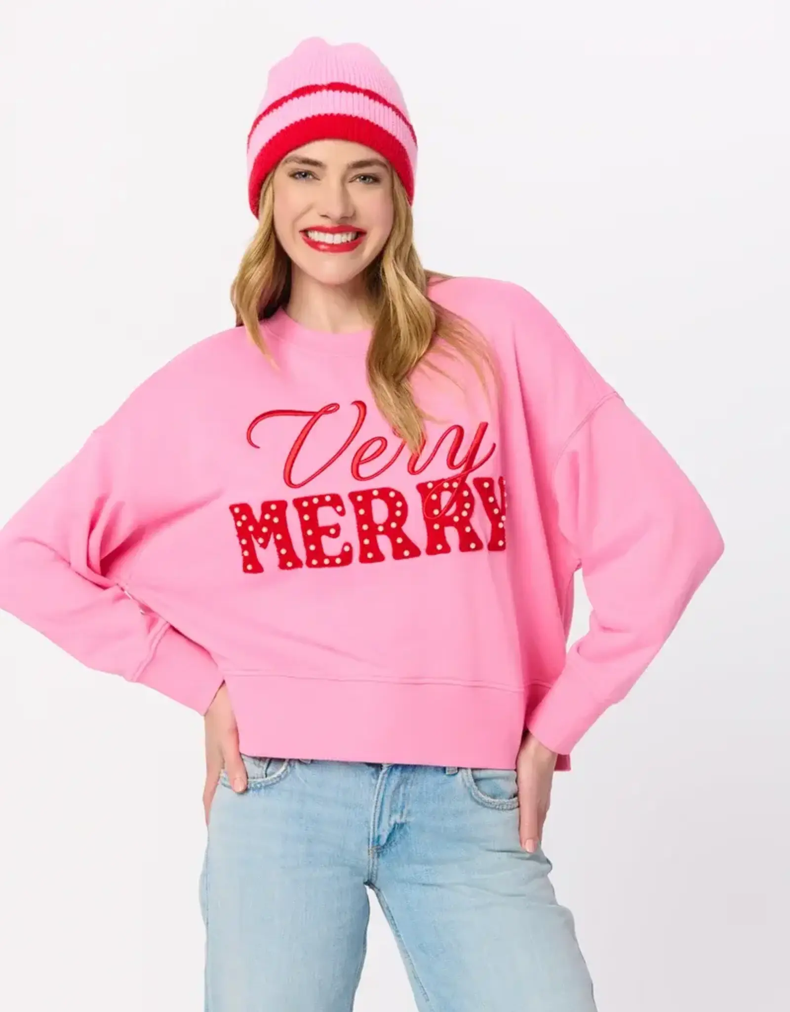 Shiraleah Shiraleah Very Merry Pearls Relaxed Sweatshirt Pink