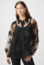 Joseph Ribkoff Joseph Ribkoff Sheer Textured Flower Applique Blouse Blk