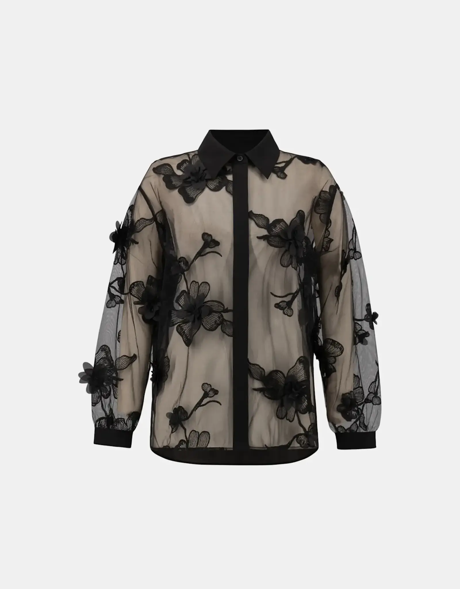 Joseph Ribkoff Joseph Ribkoff Sheer Textured Flower Applique Blouse Blk