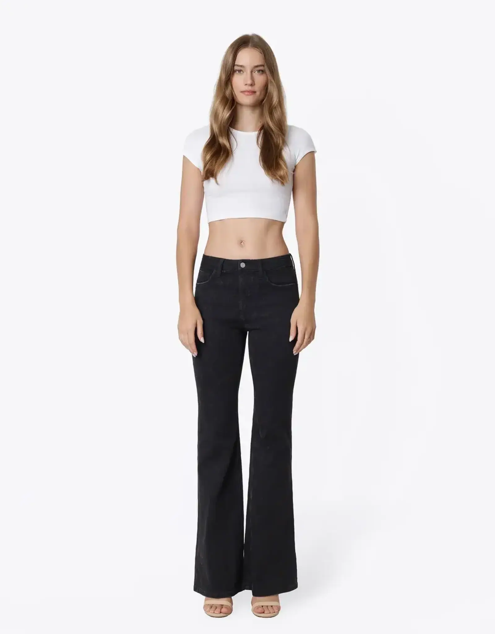 Vervet Vervet Grace Blk Floral Flocking High Rise Flare