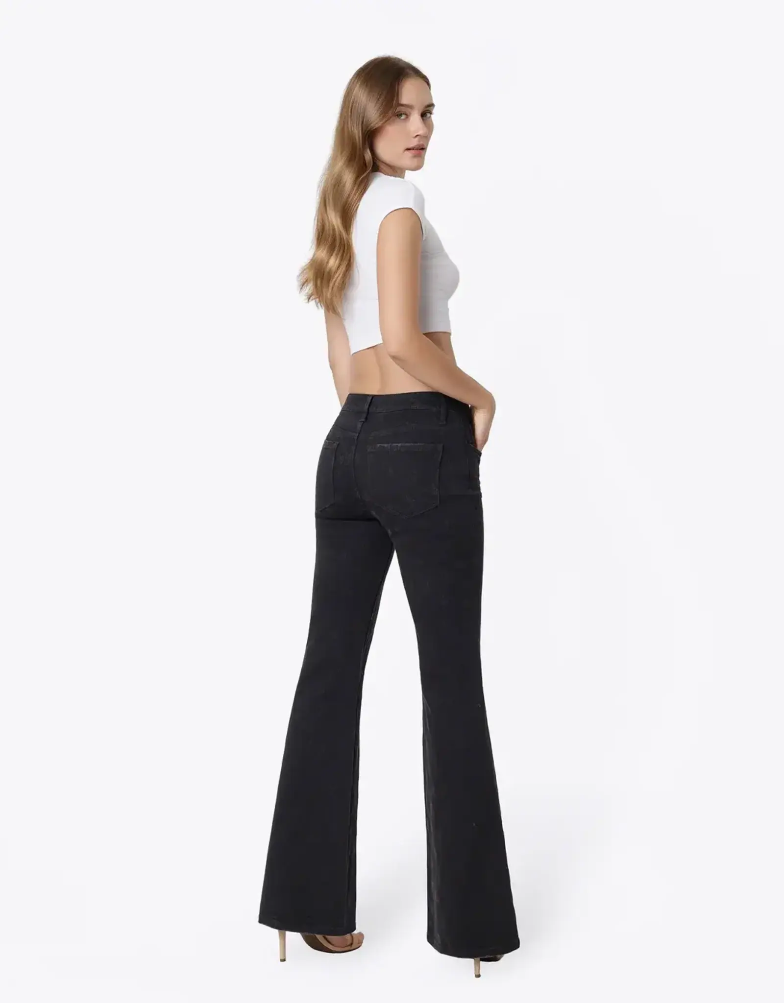 Vervet Vervet Grace Blk Floral Flocking High Rise Flare