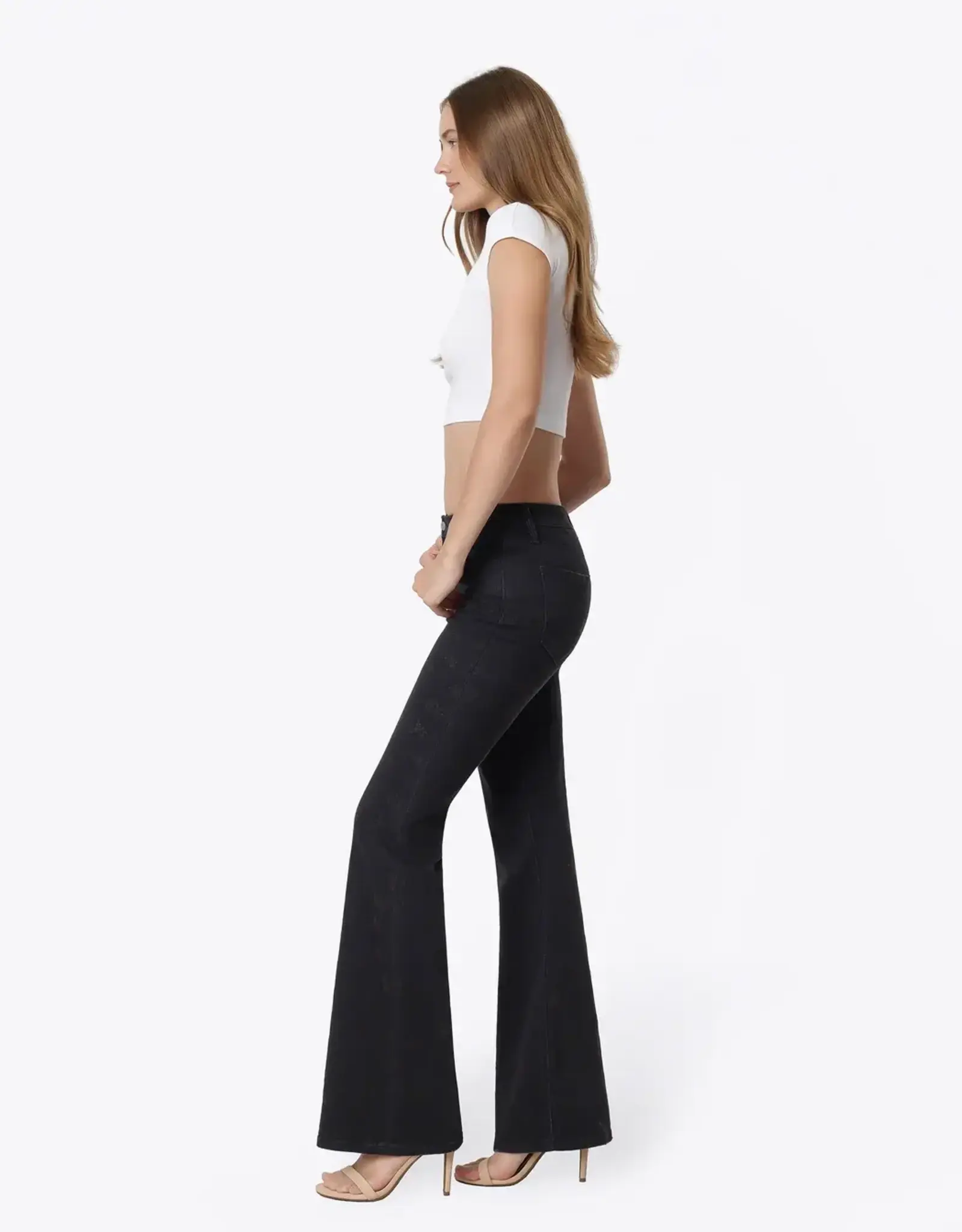 Vervet Vervet Grace Blk Floral Flocking High Rise Flare