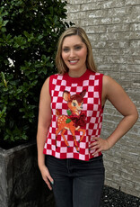 Queen of Sparkles Queen of Sparkles Red/Pink Checkered Reindeer Vest
