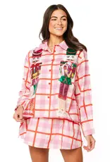 Queen of Sparkles QOS Pink & Red Plaid Nutcracker Button Up