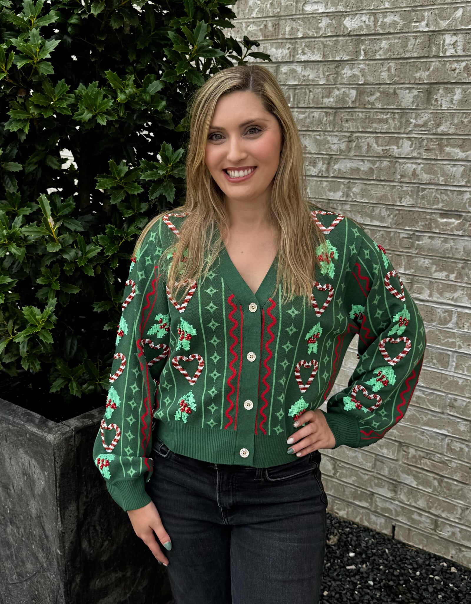 Queen of Sparkles Queen of Sparkles Green 3D Holly & Peppermint Cardigan