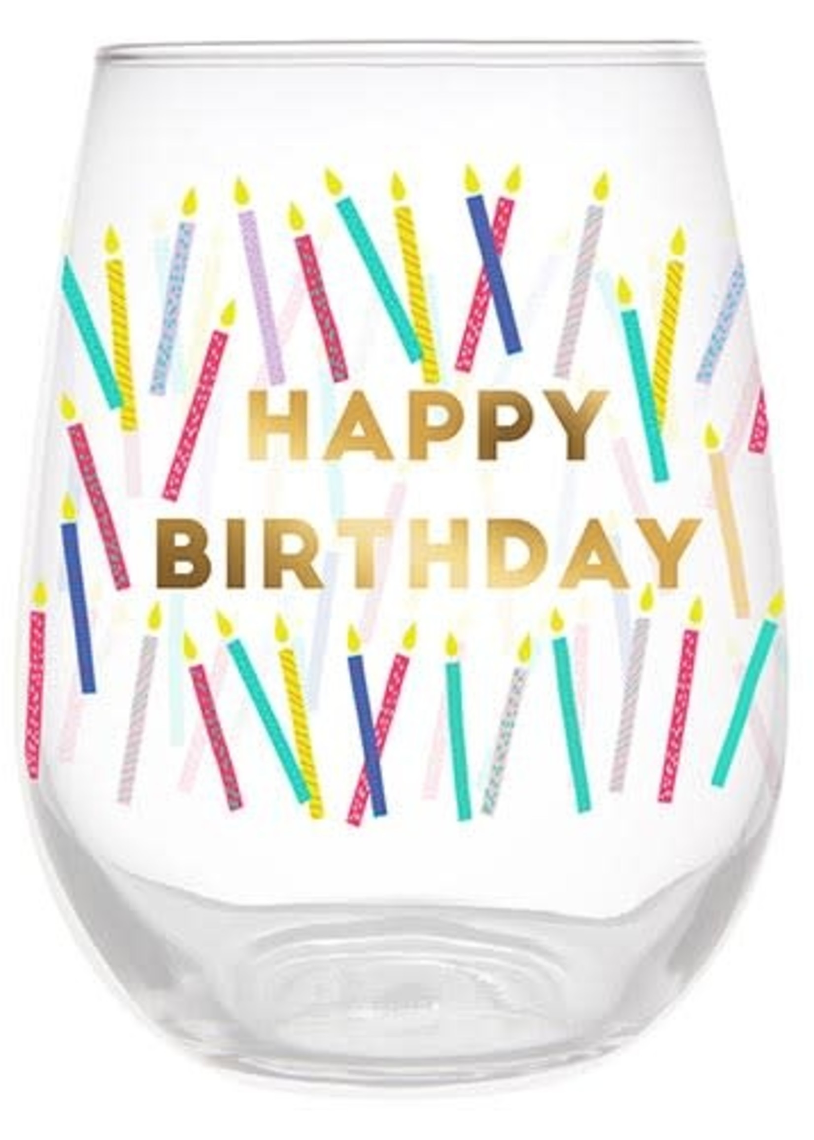 Slant Collections Wine Glass - Happy Birthday Candles
