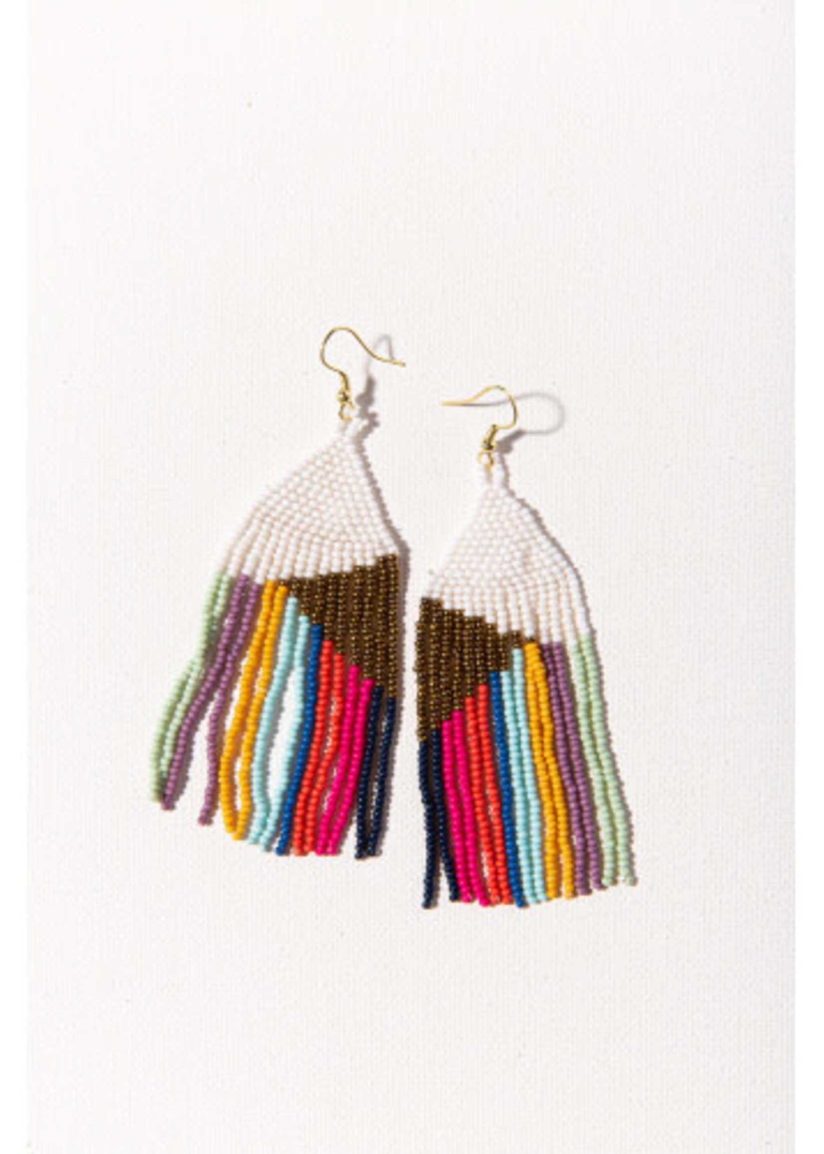 Ink+Alloy Ink+Alloy | gold white with bright stripes fringe earring 4"