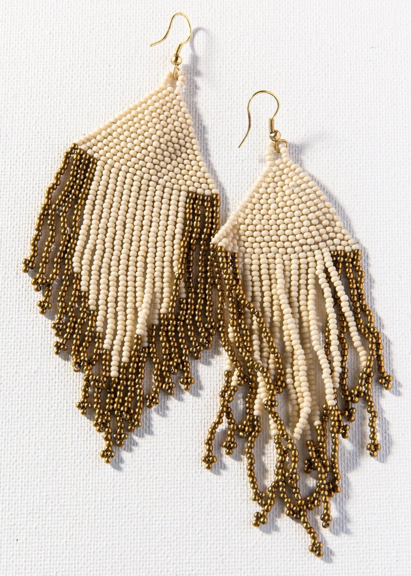 Ink + Alloy Ink + Alloy | Ivory and gold 5" fringe earrings