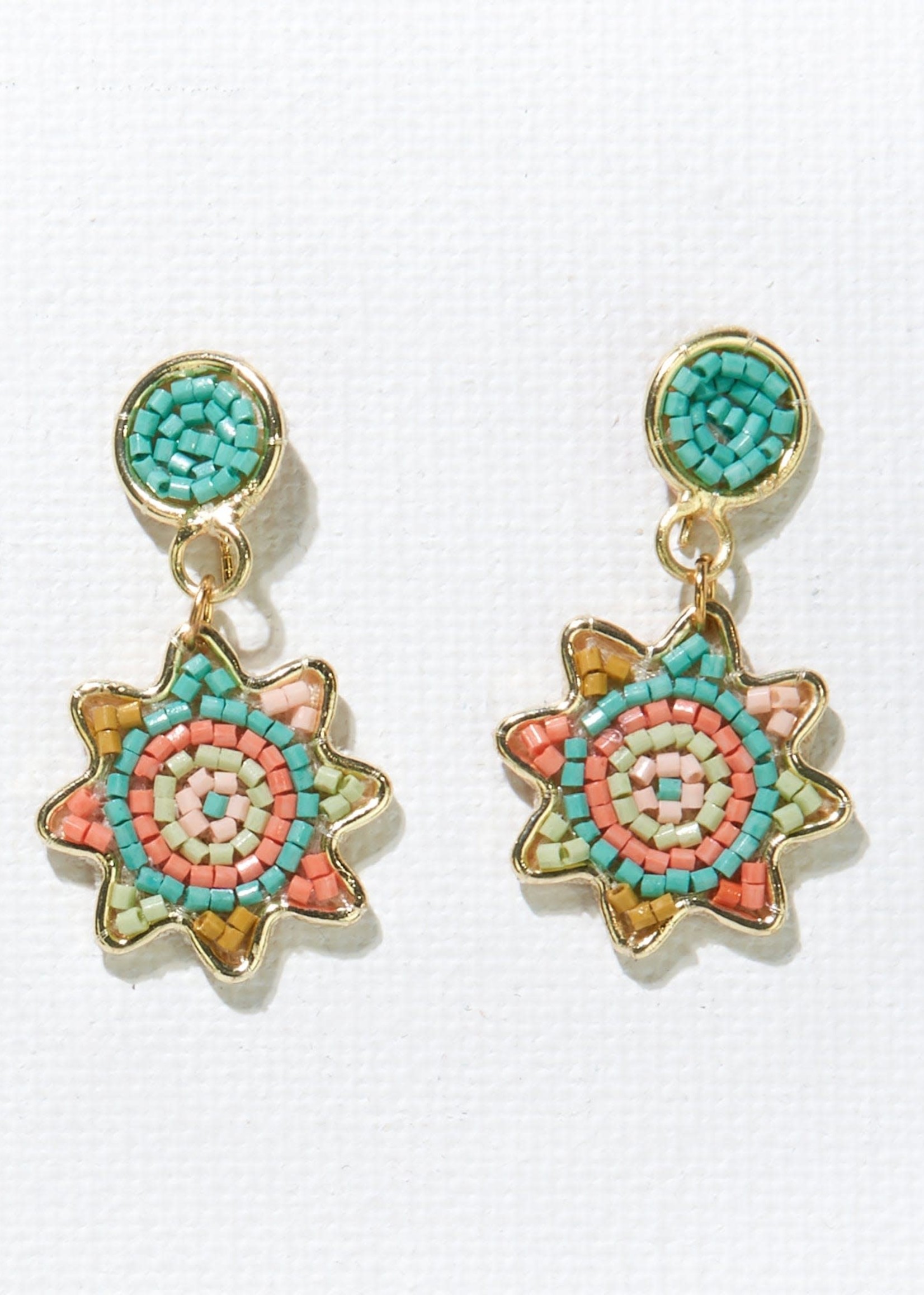 Ink + Alloy Ink + Alloy | CORAL MINT SMALL DOT AND FLOWER BRASS BEADED EARRINGS
