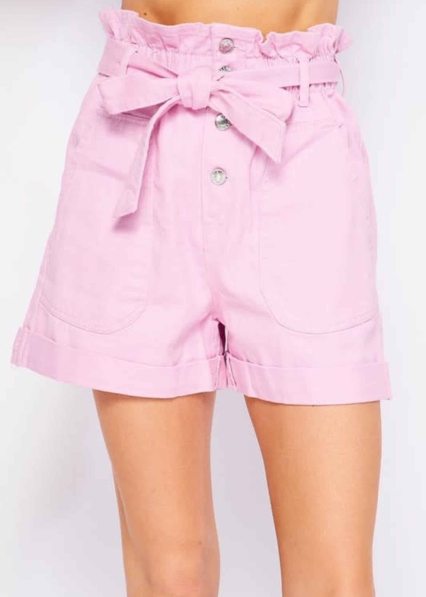 Solid Casual Cotton Tie Waist Shorts