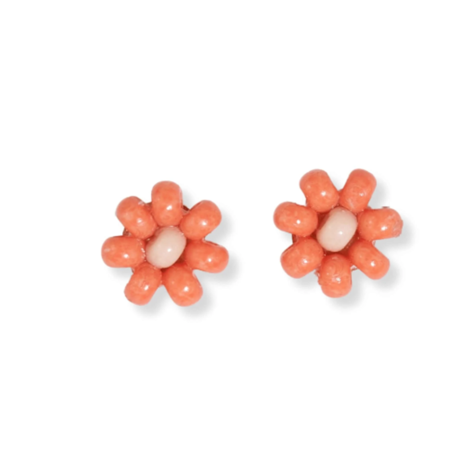 Tina Two Color Beaded Post Earrings Coral