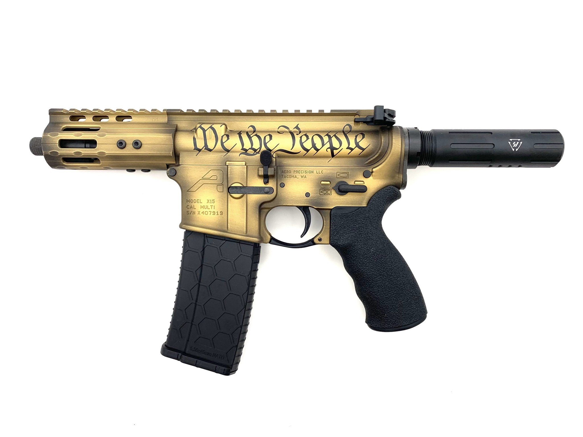 Battleworn Gold Privateer AR Pistol with We The People