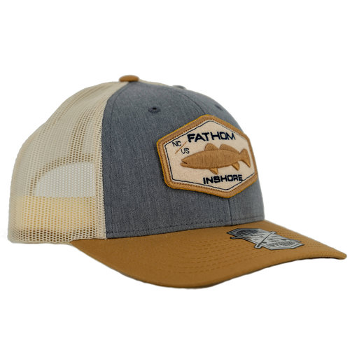 Fathom Offshore Backwater Trucker Cap Grey/Gold HA26GLD Fathom Offshore Backwater Trucker Cap Grey/Gold HA26GLD