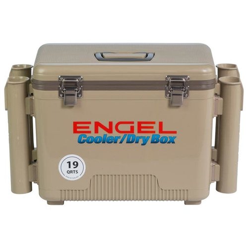 Engel 19 quart leak-proof air-tight drybox/cooler with rod holders-Tan Engel 19 quart leak-proof air-tight drybox/cooler with rod holders-Tan