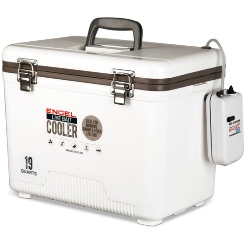 Engel 19qt Live Bait Drybox/Cooler with 2 speed aerator pump and net WHITE