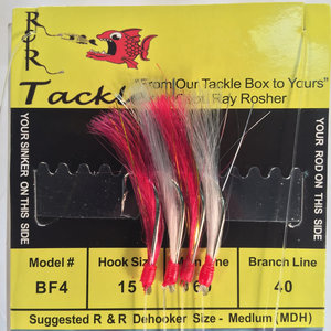 R & R Tackle BF4 BAIT RIG - 4 (SIZE 15) HOOKS WITH HOT PINK/WHITE NYLON FEATHERS